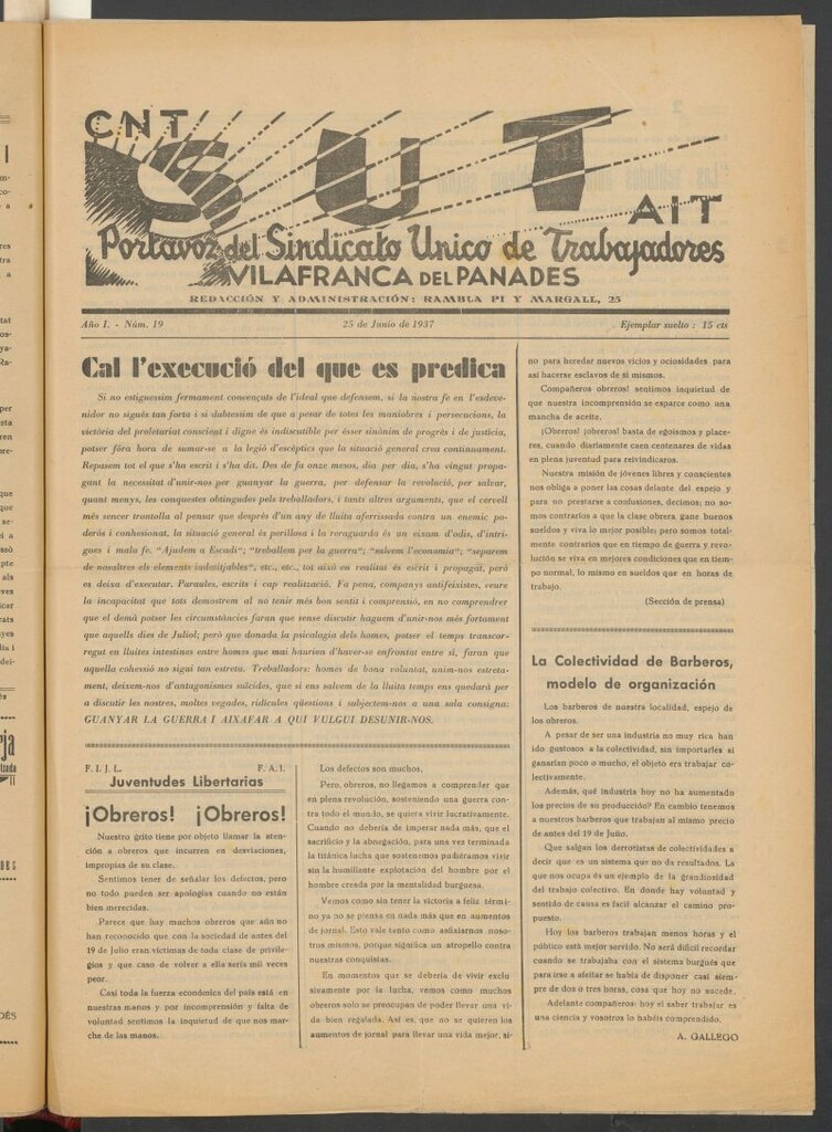 Miniatura de SUT : portavoz del Sindicato Unico de Trabajadores del 25 de junio de 1937
