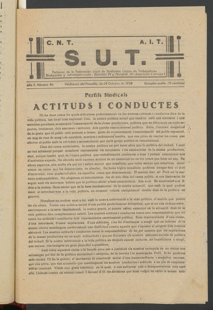 Miniatura de SUT : portavoz del Sindicato Unico de Trabajadores del 28 de octubre de 1938