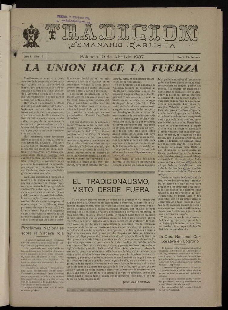 Miniatura de Tradición : semanario carlista del 10 de abril de 1937
