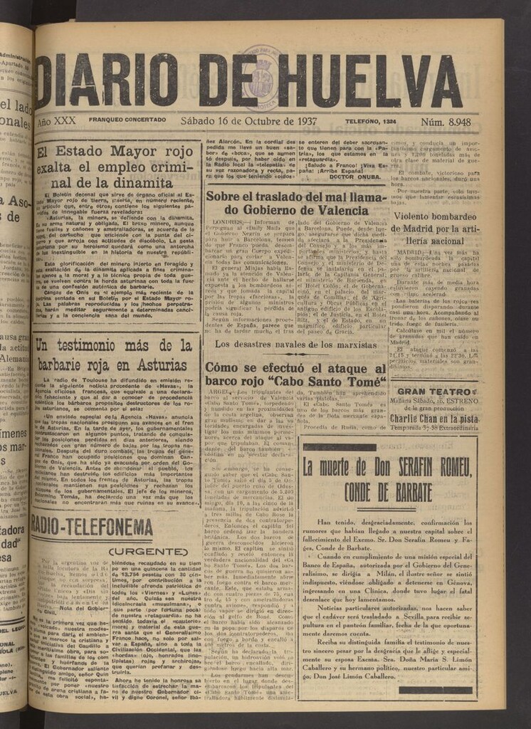 Miniatura de Diario de Huelva : periódico independiente del 16 de octubre de 1937