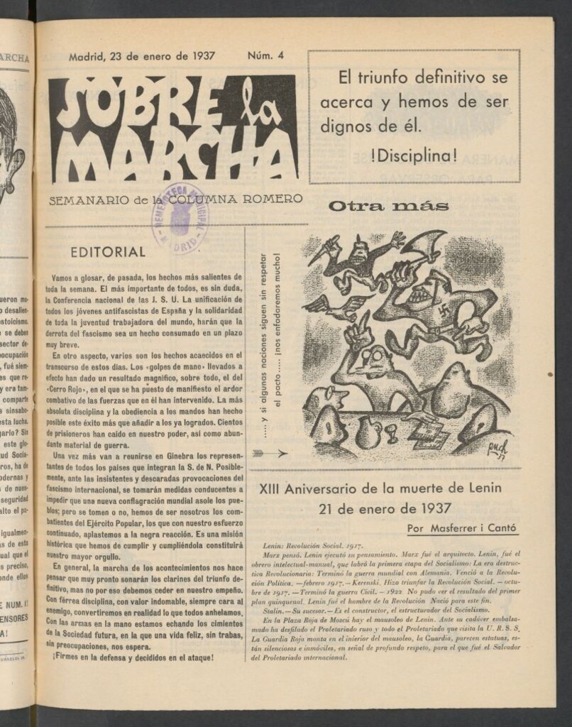 Miniatura de Sobre la marcha : semanario de la Columna Romero del 23 de enero de 1937