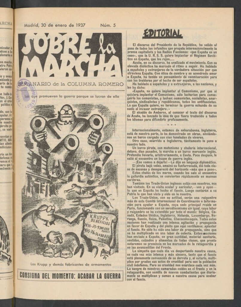 Miniatura de Sobre la marcha : semanario de la Columna Romero del 30 de enero de 1937