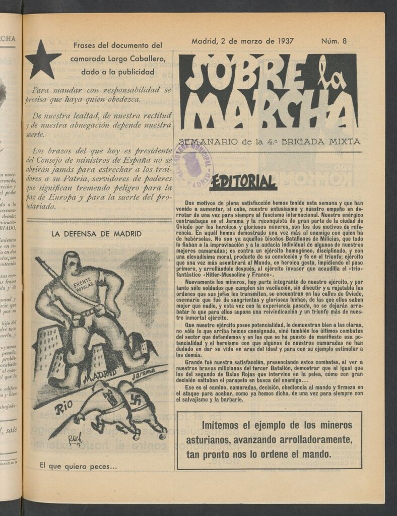 Miniatura de Sobre la marcha : semanario de la Columna Romero del 2 de marzo de 1937