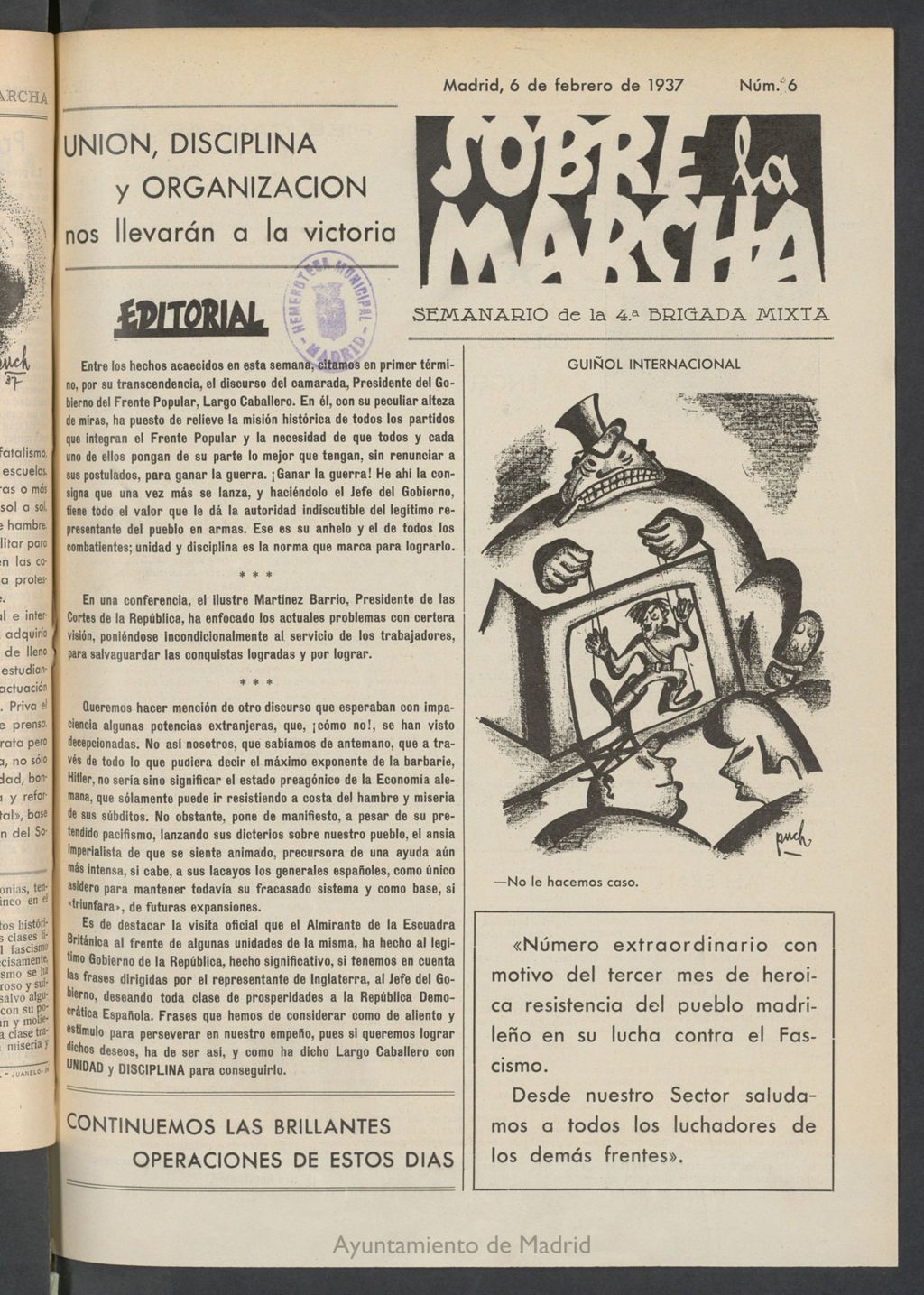 Miniatura de Sobre la marcha : semanario de la Columna Romero del 6 de febrero de 1937