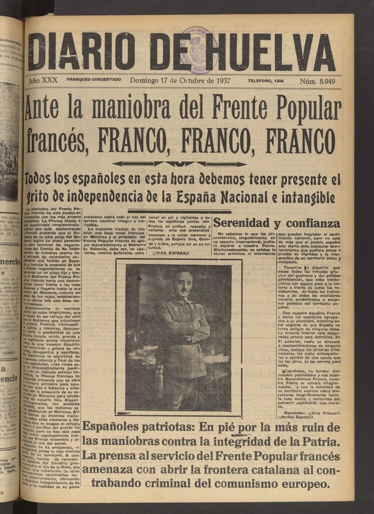 Miniatura de Diario de Huelva : periódico independiente del 17 de octubre de 1937