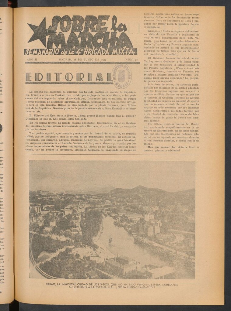 Miniatura de Sobre la marcha : semanario de la Columna Romero del 28 de junio de 1937