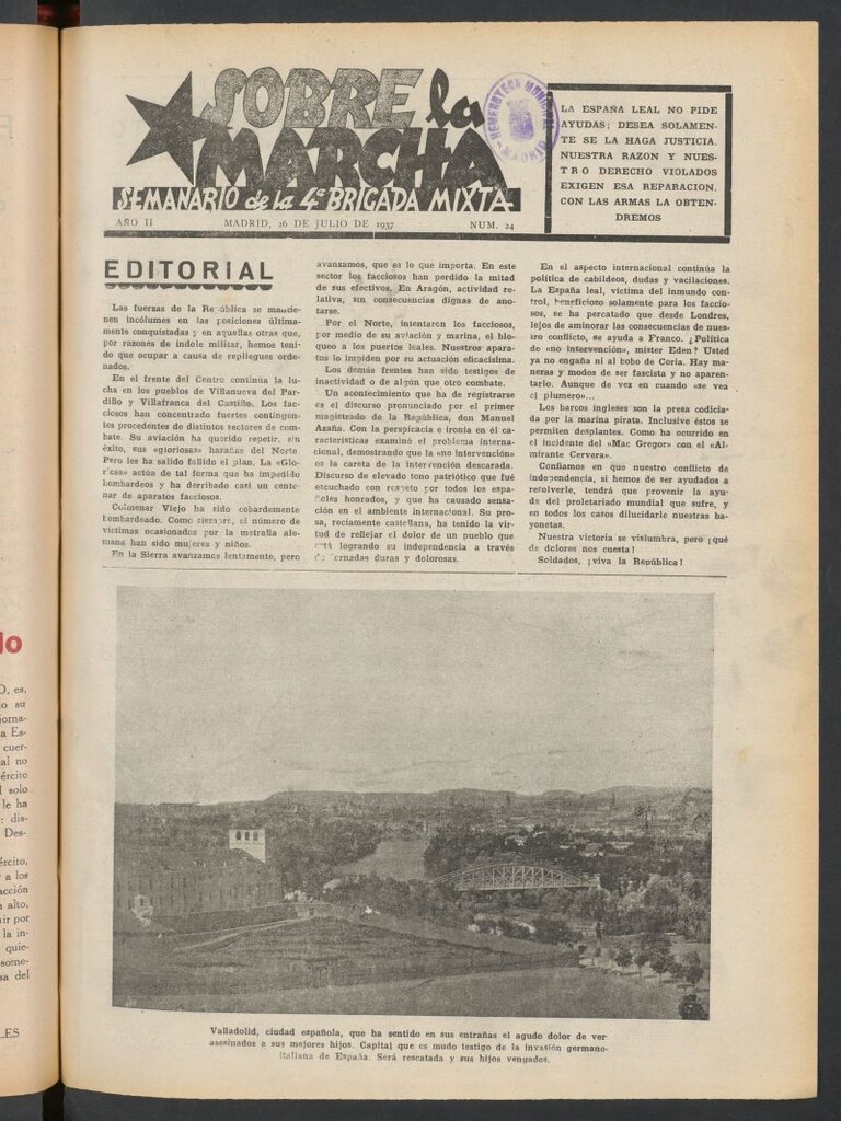 Miniatura de Sobre la marcha : semanario de la Columna Romero del 26 de julio de 1937