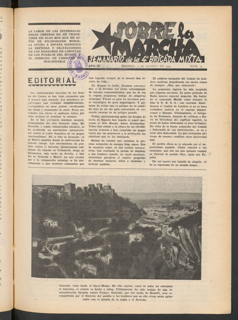 Miniatura de Sobre la marcha : semanario de la Columna Romero del 2 de agosto de 1937