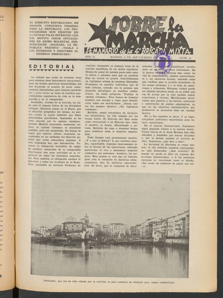 Miniatura de Sobre la marcha : semanario de la Columna Romero del 6 de septiembre de 1937