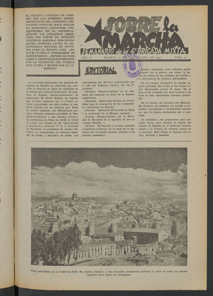 Miniatura de Sobre la marcha : semanario de la Columna Romero del 20 de septiembre de 1937