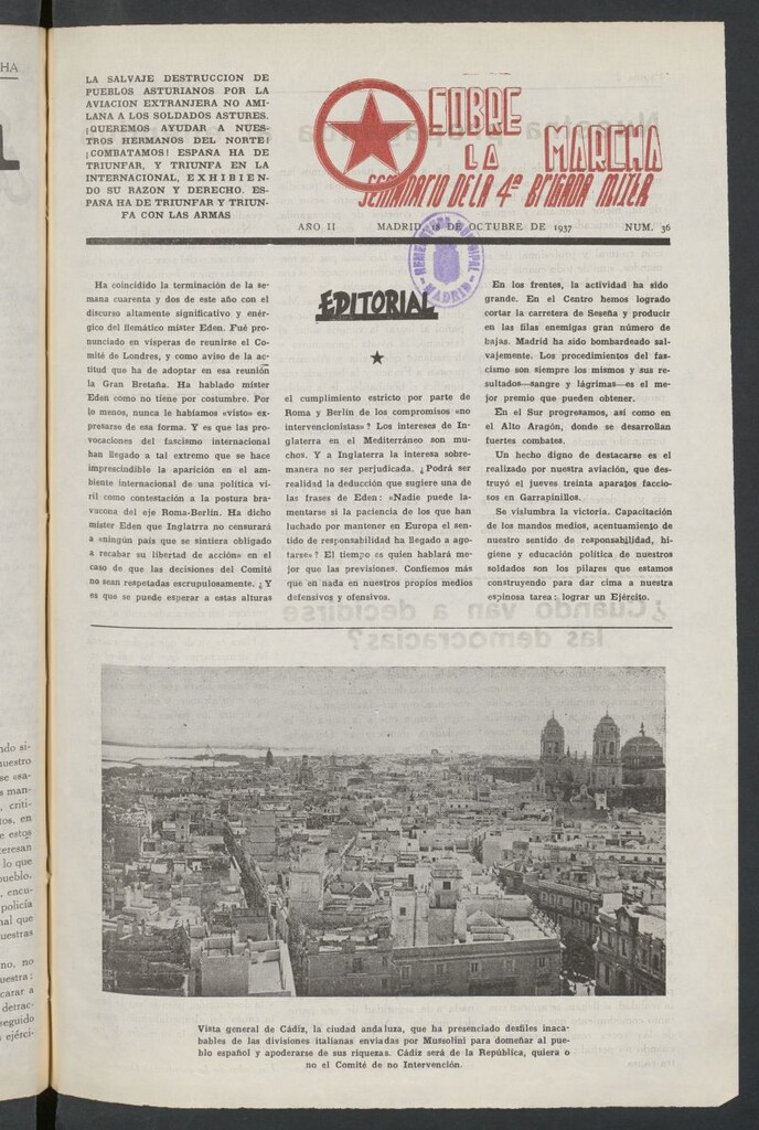 Miniatura de Sobre la marcha : semanario de la Columna Romero del 18 de octubre de 1937