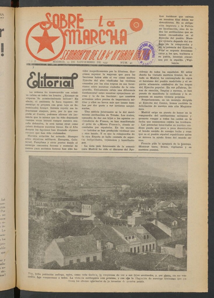 Miniatura de Sobre la marcha : semanario de la Columna Romero del 15 de noviembre de 1937