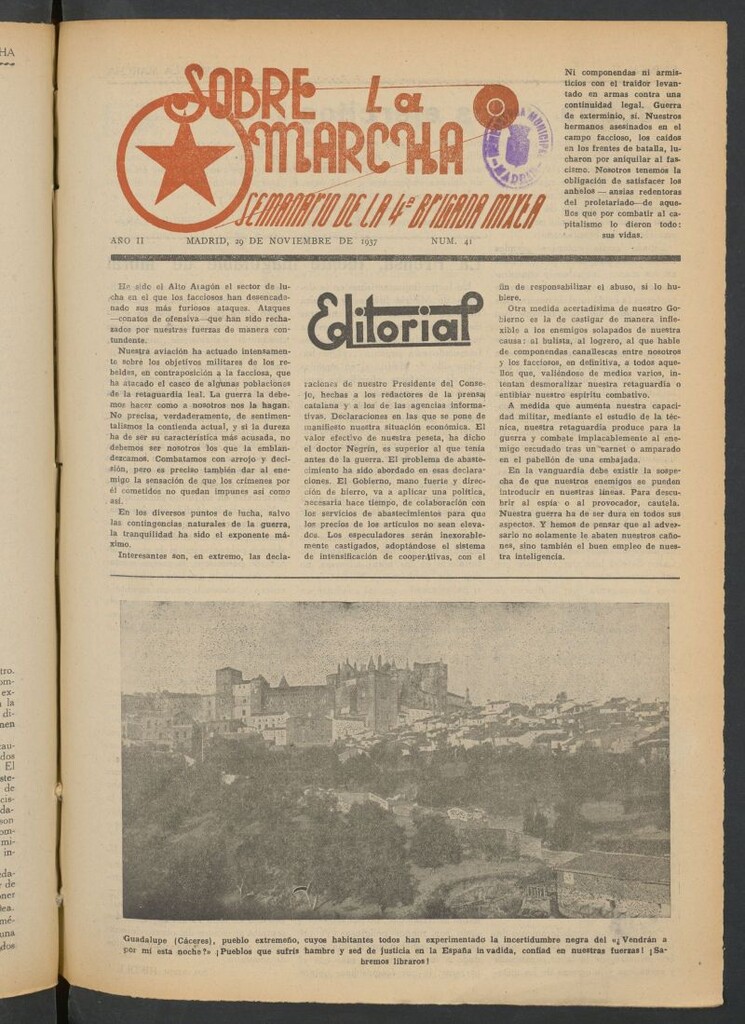 Miniatura de Sobre la marcha : semanario de la Columna Romero del 29 de noviembre de 1937
