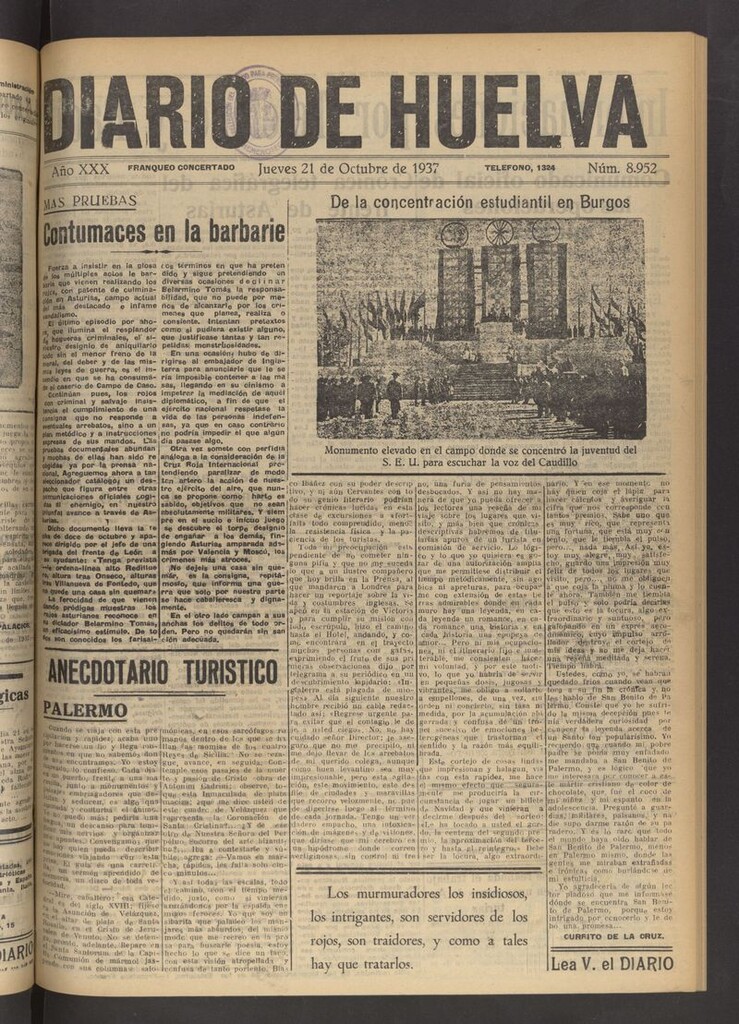 Miniatura de Diario de Huelva : periódico independiente del 21 de octubre de 1937