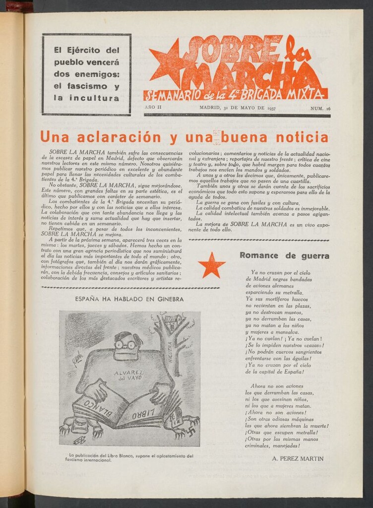 Miniatura de Sobre la marcha : semanario de la Columna Romero del 31 de mayo de 1937