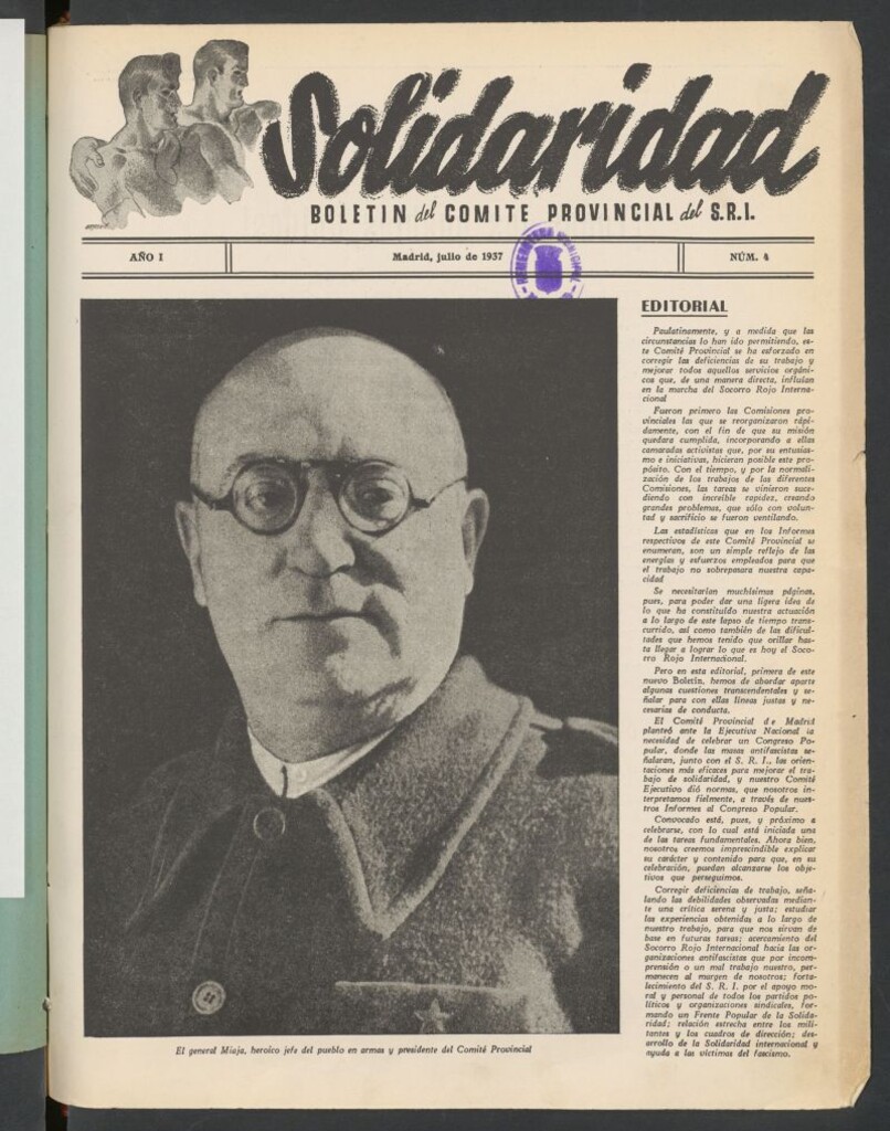 Miniatura de Solidaridad : boletín del Comité Provincial del SRI de julio de 1937