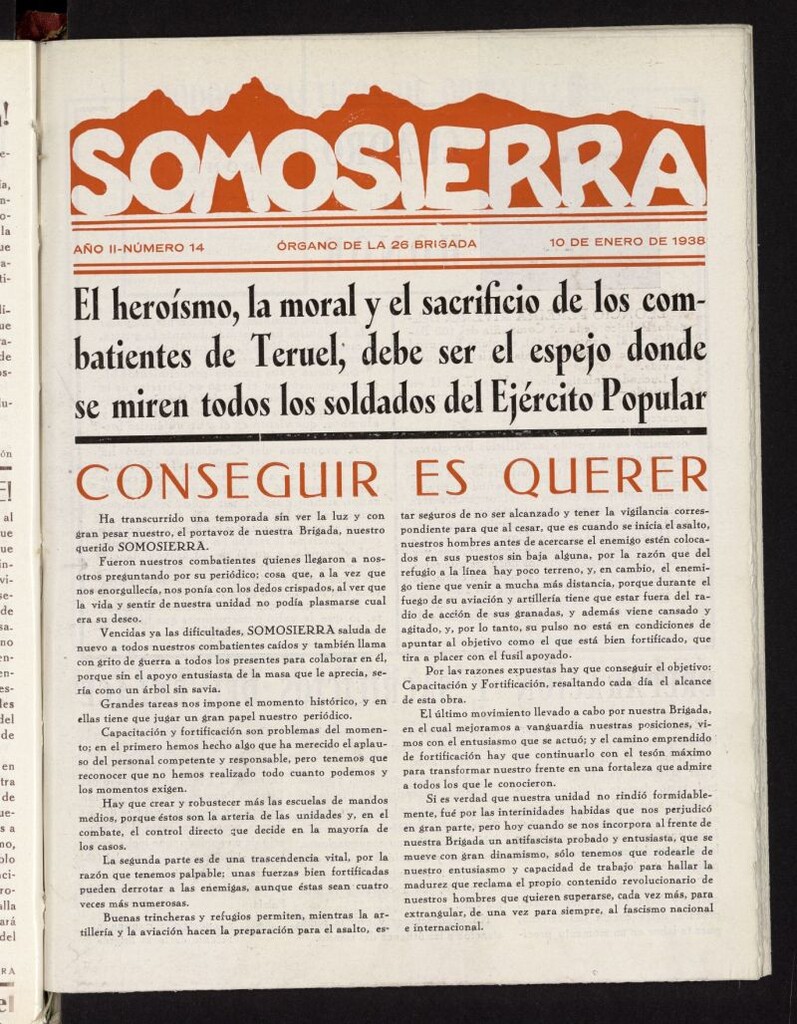 Miniatura de Somosierra : órgano de la 26 brigada del 10 de enero de 1938