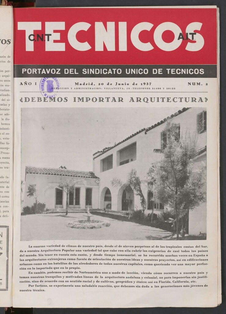 Miniatura de Técnicos : portavoz del Sindicato Único de Técnicos, C.N.T.-A.I.T. del 20 de junio de 1937