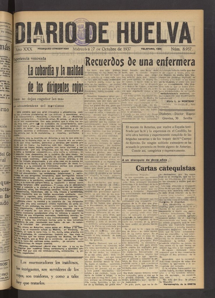 Miniatura de Diario de Huelva : periódico independiente del 27 de octubre de 1937