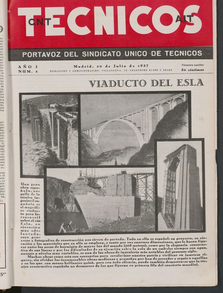 Miniatura de Técnicos : portavoz del Sindicato Único de Técnicos, C.N.T.-A.I.T. del 20 de julio de 1937