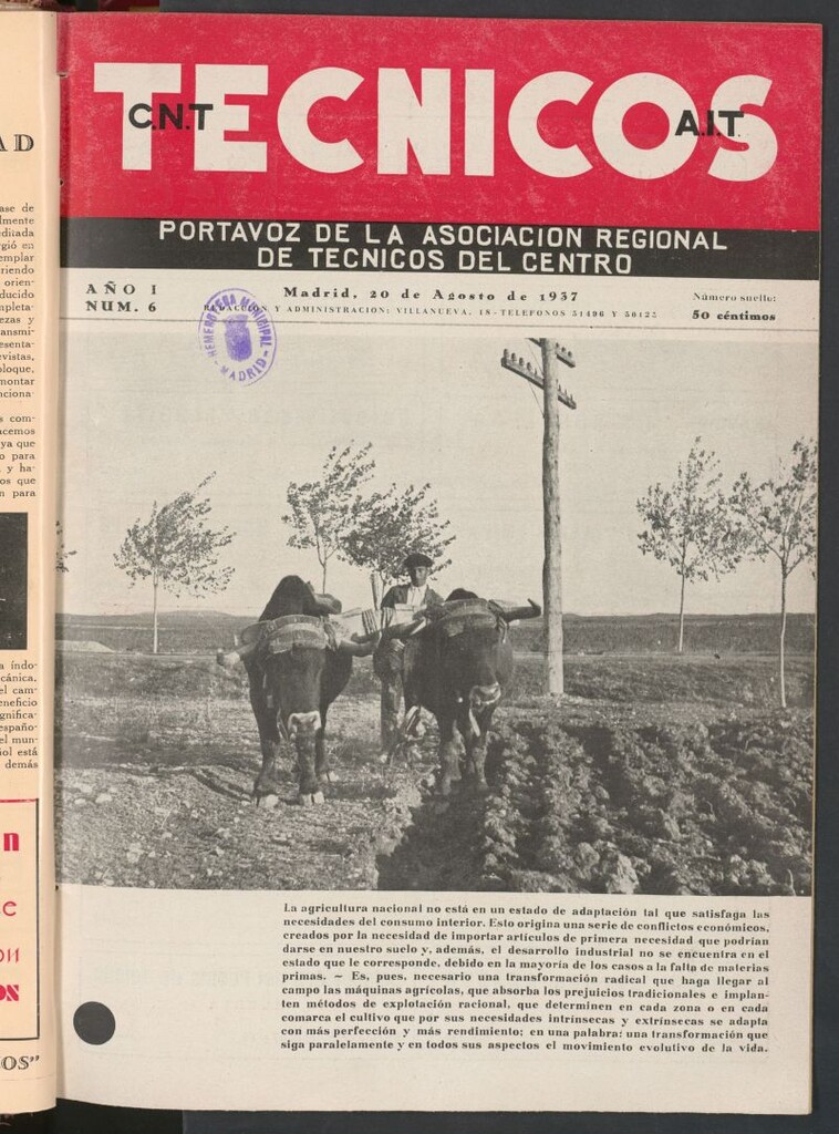 Miniatura de Técnicos : portavoz del Sindicato Único de Técnicos, C.N.T.-A.I.T. del 20 de agosto de 1937