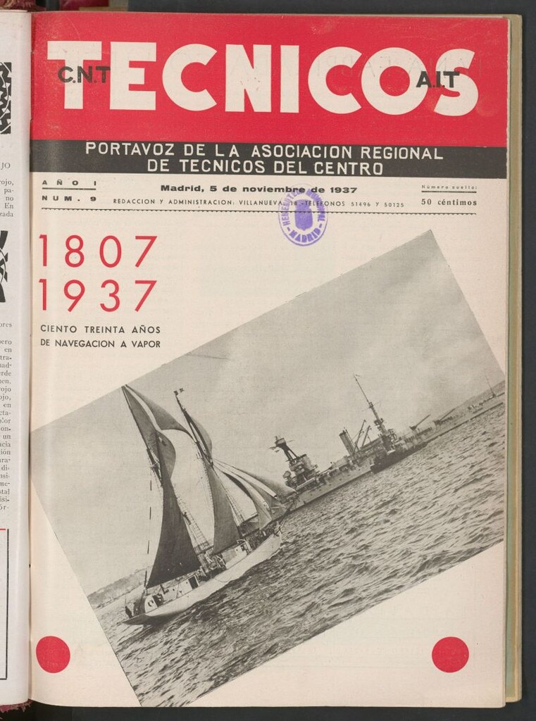 Miniatura de Técnicos : portavoz del Sindicato Único de Técnicos, C.N.T.-A.I.T. del 5 de noviembre de 1937
