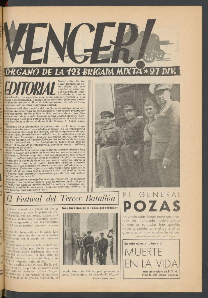 Miniatura de Vencer! : órgano de la 123 Brigada Mixta, 27 División del 17 de agosto de 1937