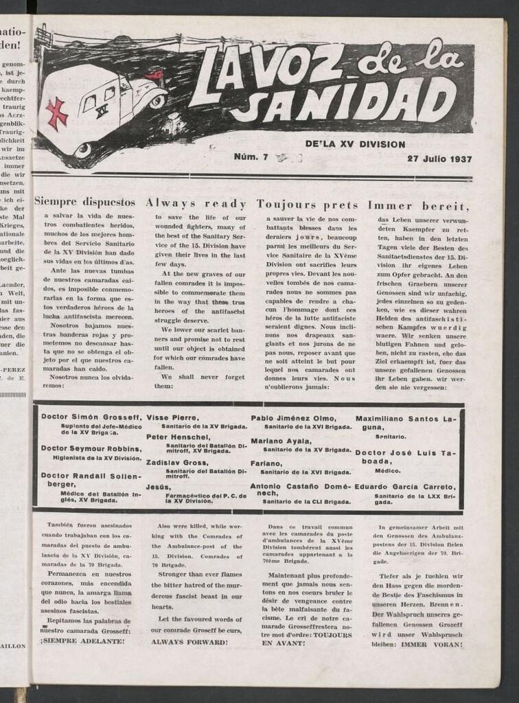 Miniatura de La Voz de la Sanidad de la XV División del 27 de julio de 1937