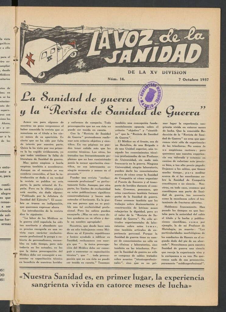 Miniatura de La Voz de la Sanidad de la XV División del 7 de octubre de 1937