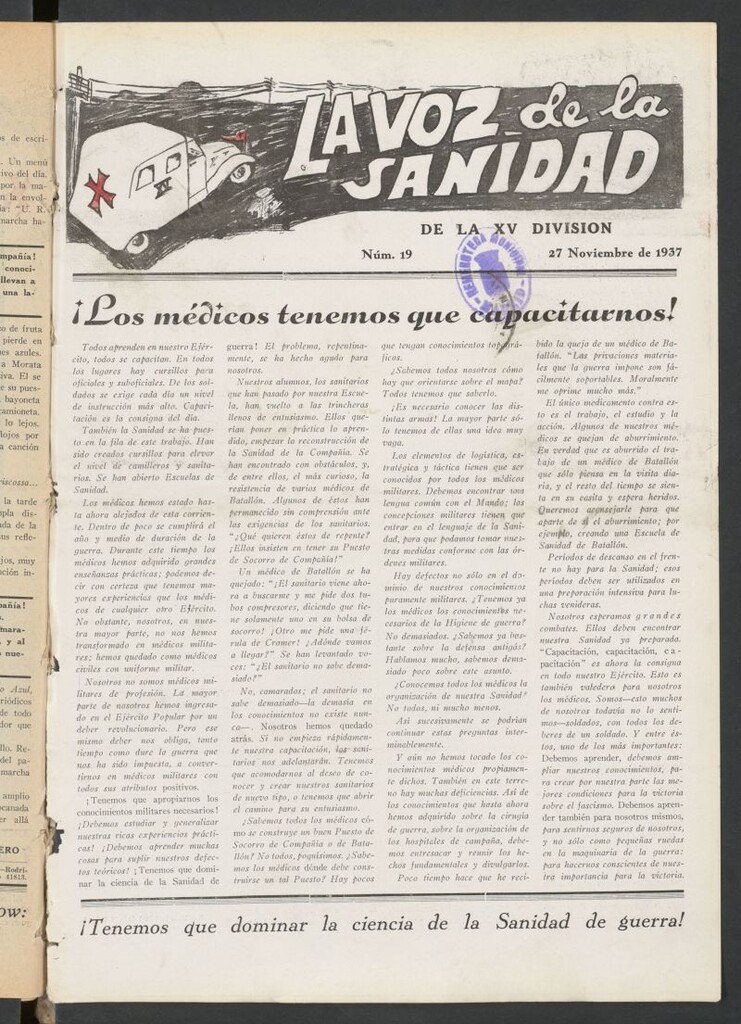 Miniatura de La Voz de la Sanidad de la XV División del 27 de noviembre de 1937