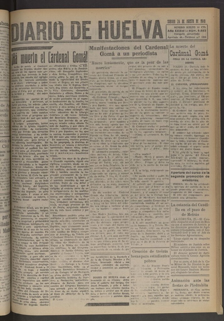 Miniatura de Diario de Huelva : periódico independiente del 24 de agosto de 1940