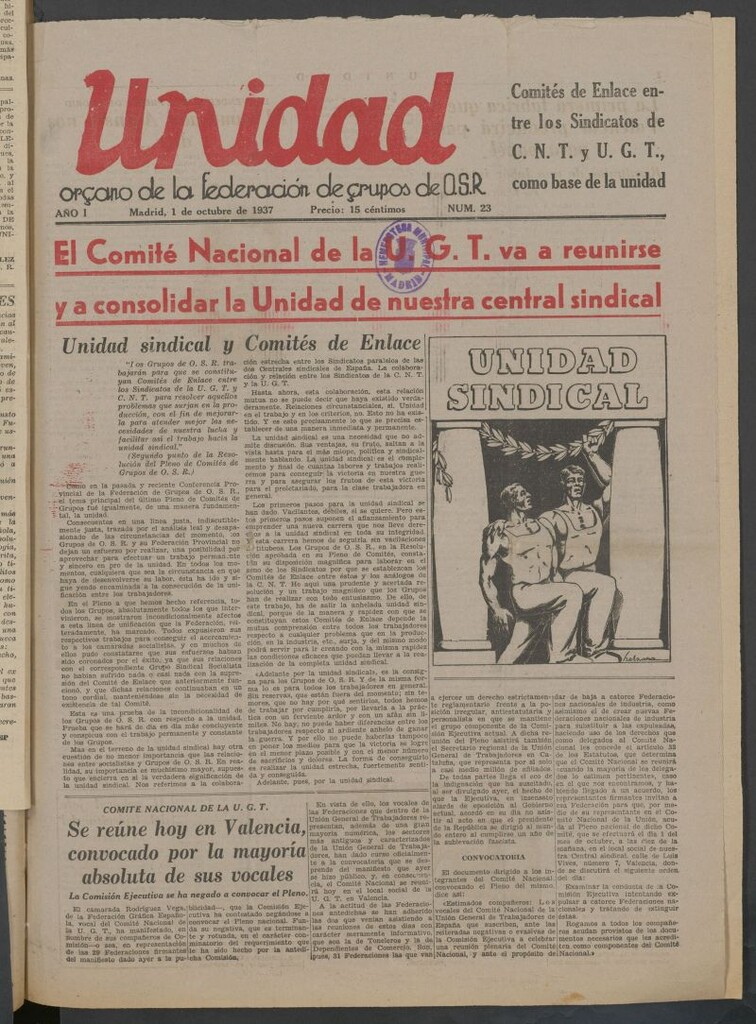 Miniatura de Unidad : órgano de la Federación de Grupos O.S.R. de 1 de octubre de 1937