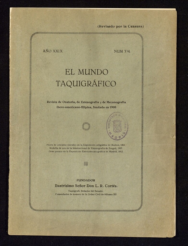 Miniatura de El Mundo Taquigráfico: revista mensual hispano-americana de oratoria y de estenografía