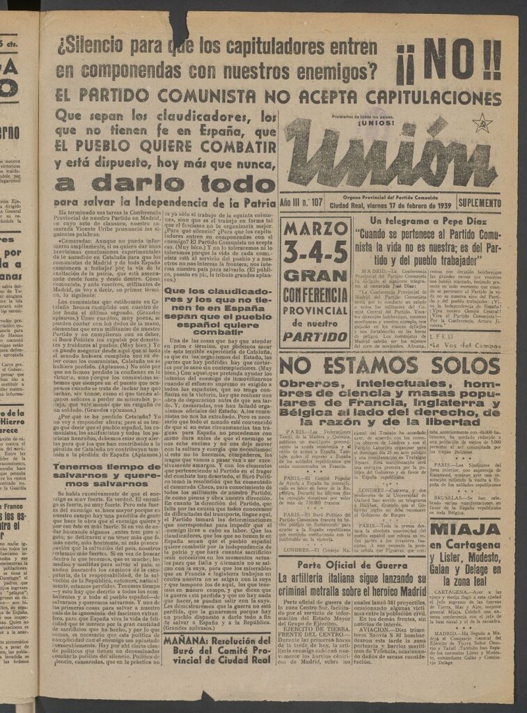 Miniatura de Unión : órgano provincial del Partido Comunista del 17 de febrero de 1939