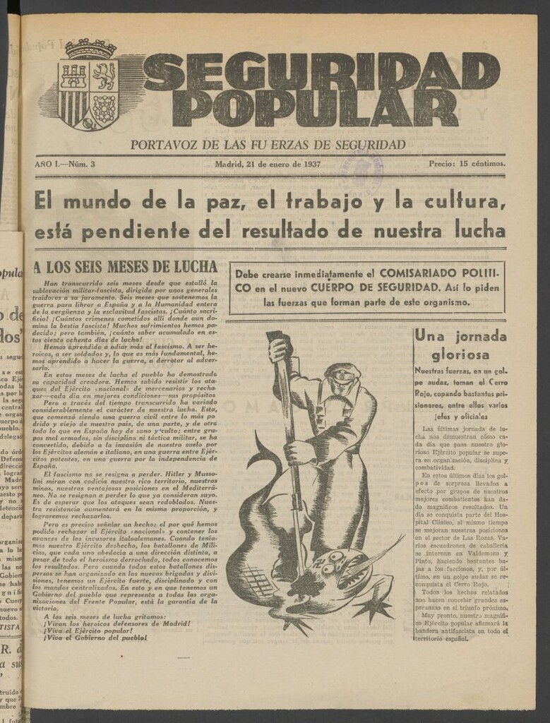 Miniatura de Seguridad popular : portavoz de las Fuerzas de Seguridad del 21 de enero de 1937