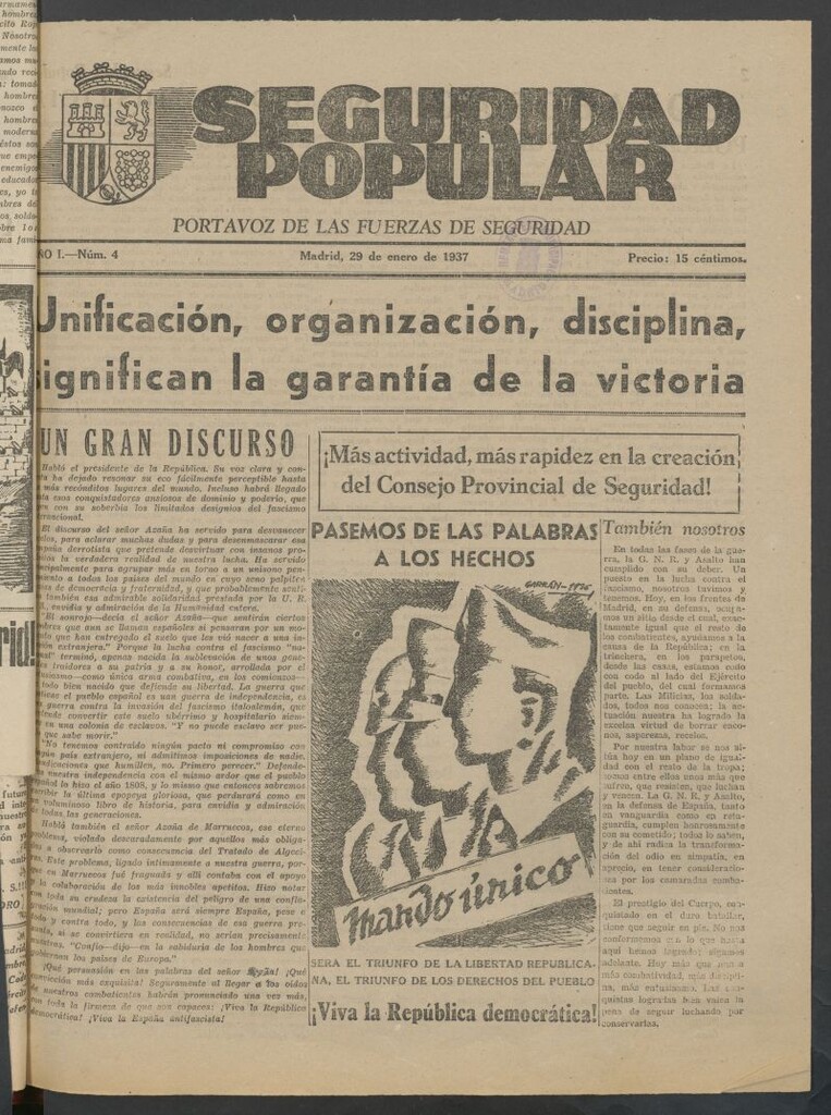 Miniatura de Seguridad popular : portavoz de las Fuerzas de Seguridad del 29 de enero de 1937