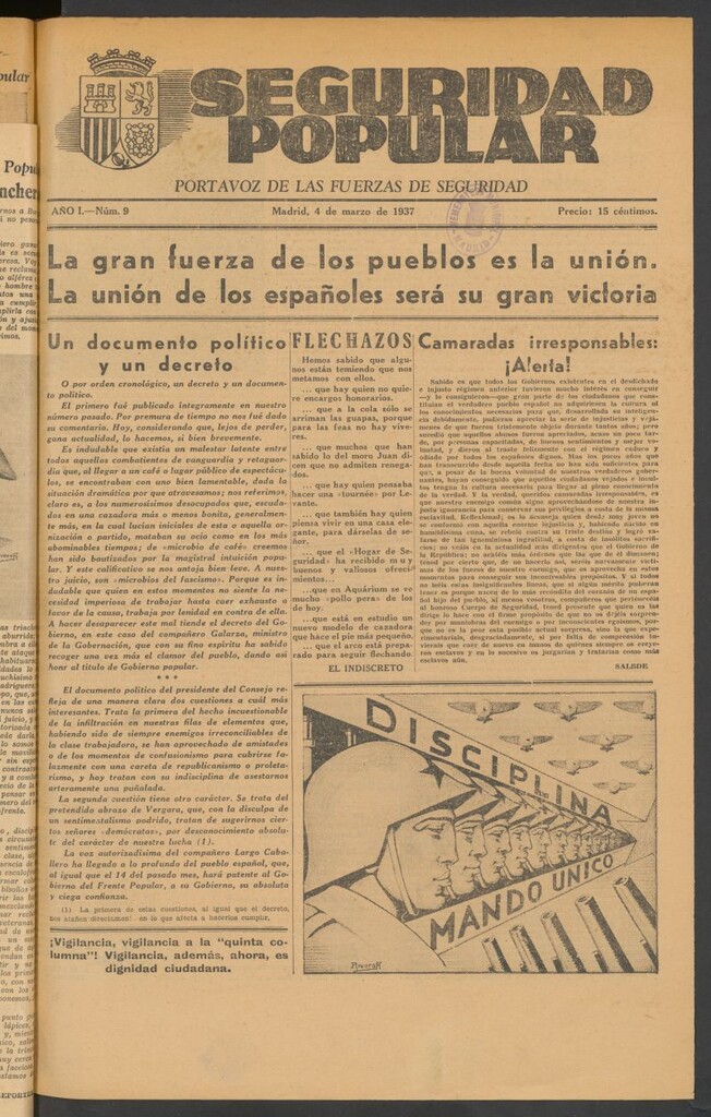 Miniatura de Seguridad popular : portavoz de las Fuerzas de Seguridad del 4 de marzo de 1937