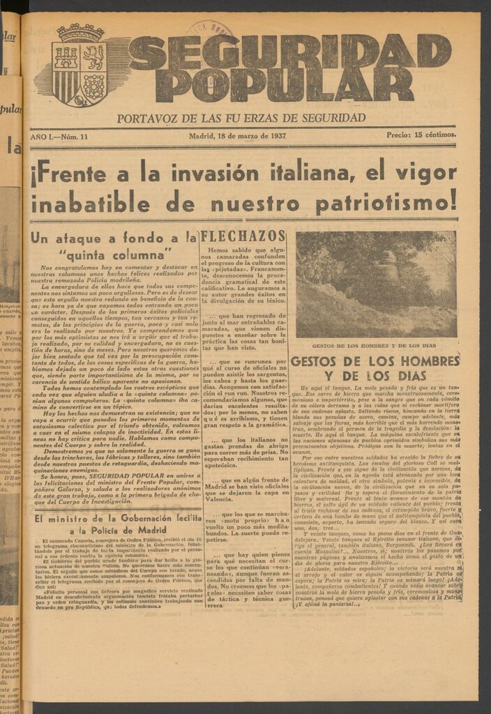 Miniatura de Seguridad popular : portavoz de las Fuerzas de Seguridad del 18 de marzo de 1937