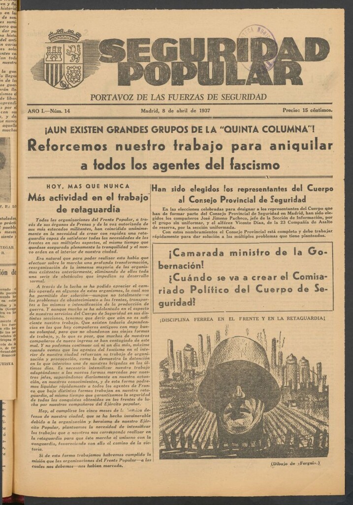 Miniatura de Seguridad popular : portavoz de las Fuerzas de Seguridad del 8 de abril de 1937