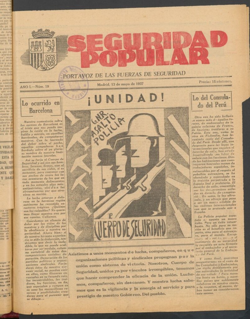 Miniatura de Seguridad popular : portavoz de las Fuerzas de Seguridad del 13 de mayo de 1937
