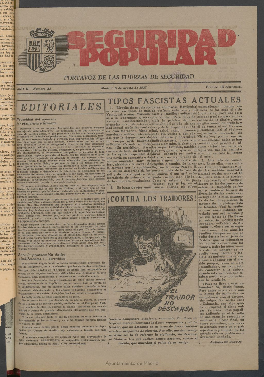 Miniatura de Seguridad popular : portavoz de las Fuerzas de Seguridad del 6 de agosto de 1937