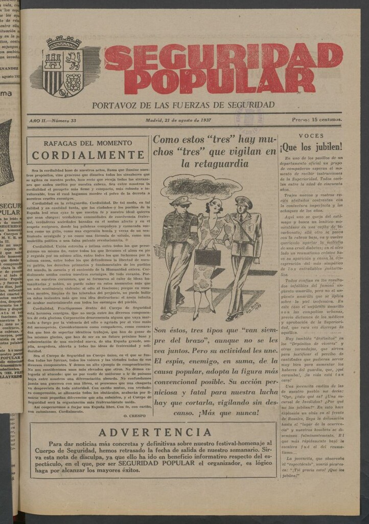 Miniatura de Seguridad popular : portavoz de las Fuerzas de Seguridad del 21 de agosto de 1937