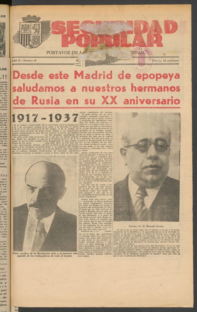 Miniatura de Seguridad popular : portavoz de las Fuerzas de Seguridad del ¿7? de noviembre de 1937