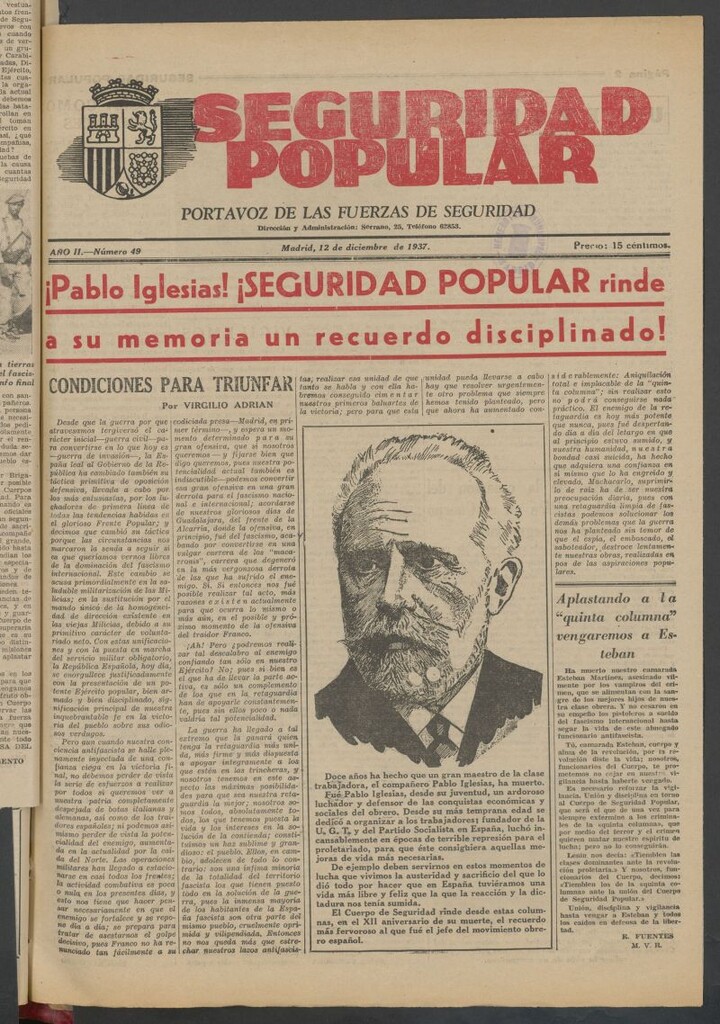 Miniatura de Seguridad popular : portavoz de las Fuerzas de Seguridad del 12 de diciembre de 1937