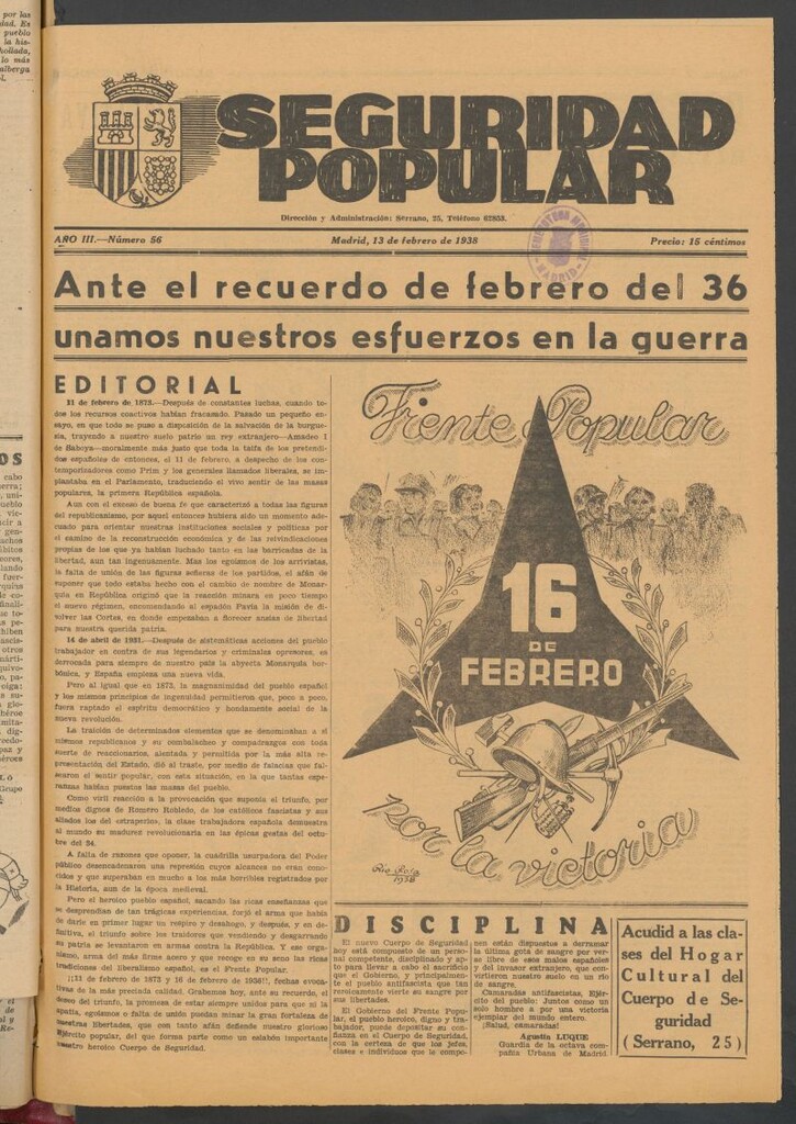 Miniatura de Seguridad popular : portavoz de las Fuerzas de Seguridad del 13 de febrero de 1938