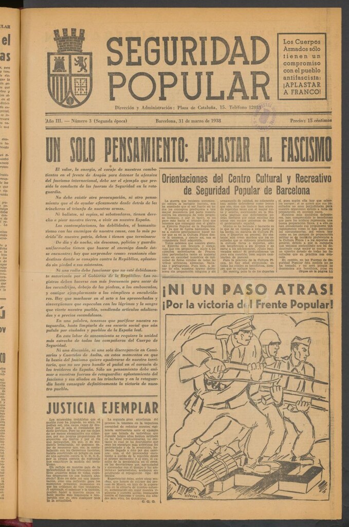 Miniatura de Seguridad popular : portavoz de las Fuerzas de Seguridad del 31 de marzo de 1938