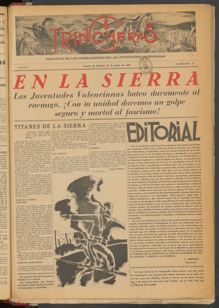 Miniatura de Trincheras : portavoz del 1er batallón de la 31 brigada Mixta del 23 de junio de 1937