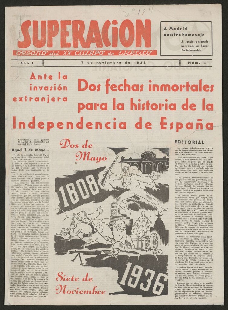 Miniatura de Superación : órgano del XX cuerpo de ejércitodel 7 de noviembre de 1938