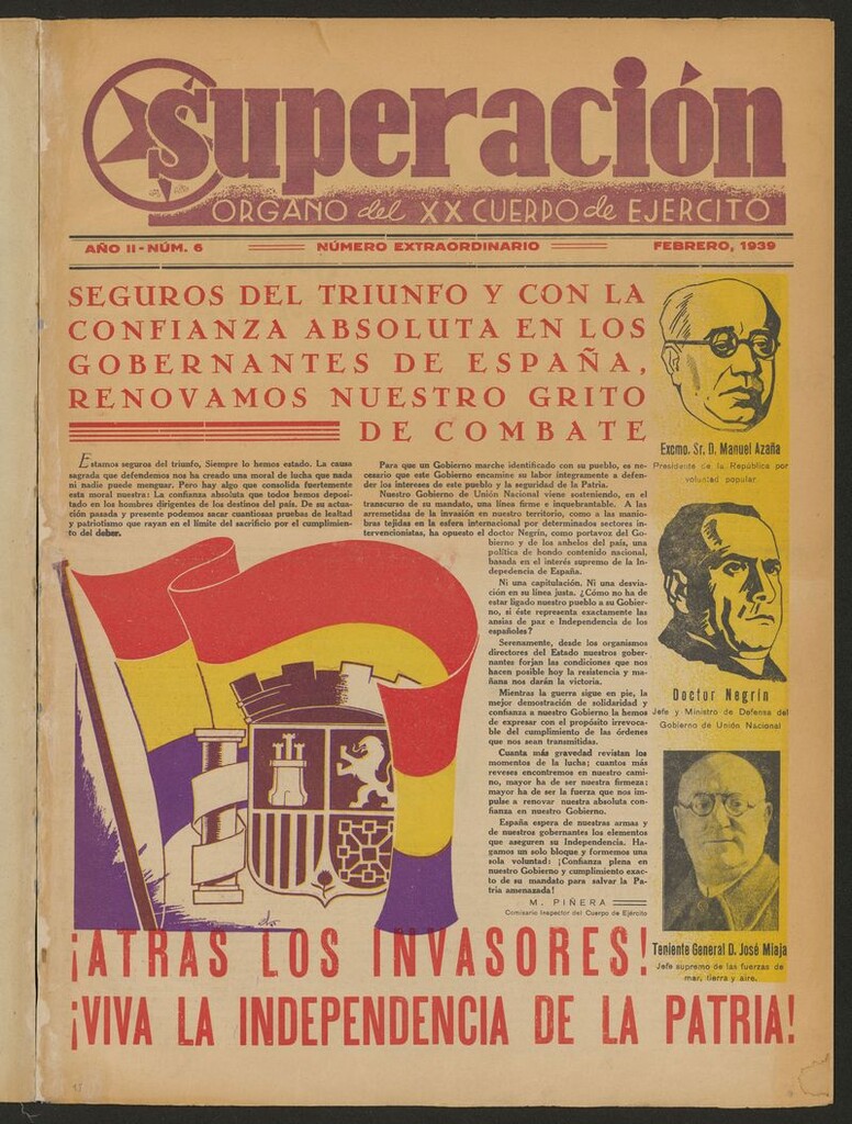 Miniatura de Superación : órgano del XX cuerpo de ejército de febrero de 1939. Número extraordinario