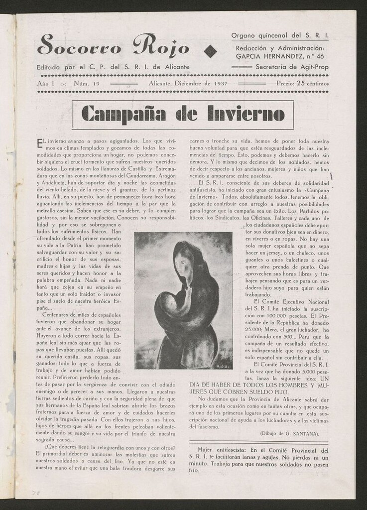 Miniatura de Socorro rojo : órgano de la solidaridad : ampara y ayuda de diciembre de 1937. Nº 19